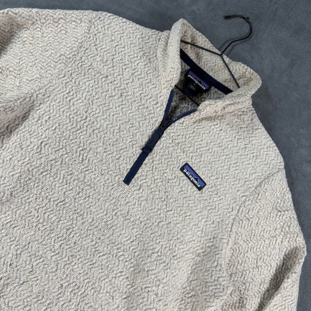 Patagonia Mens Medium Wooleyester 1/4 Zip Pullover Oatmeal Wool Fleece 26950